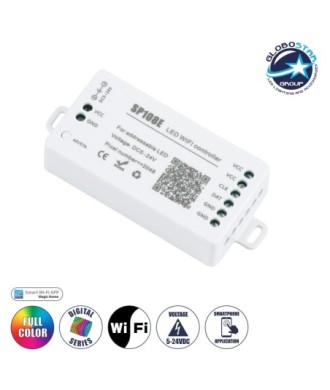 GloboStar® 73409 SP108E Ασύρματος WiFi LED FULL COLOR Magic Digital Pixel Controller iOS-Android για LED Digital Πολύχρωμα και Μονόχρωμα Προϊόντα DC 5-24V 1 x 2048 IC Max